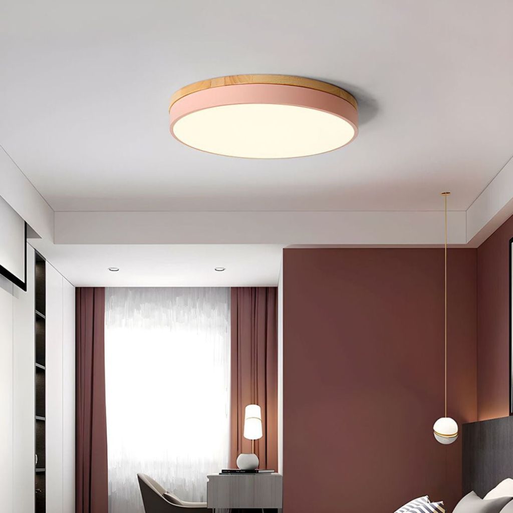Round Wood Flush Mount Ceiling Light with LED