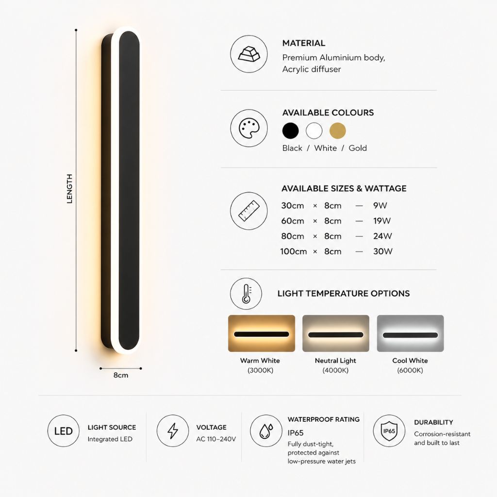 Rounded Edge Aluminium Outdoor Wall Light