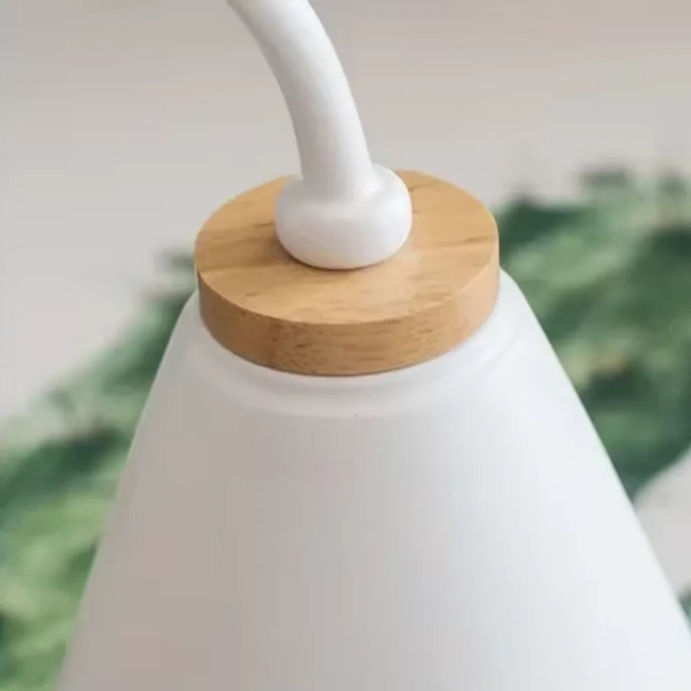 Scandinavian Cone Shade Curved Arm Wooden Wall Sconce