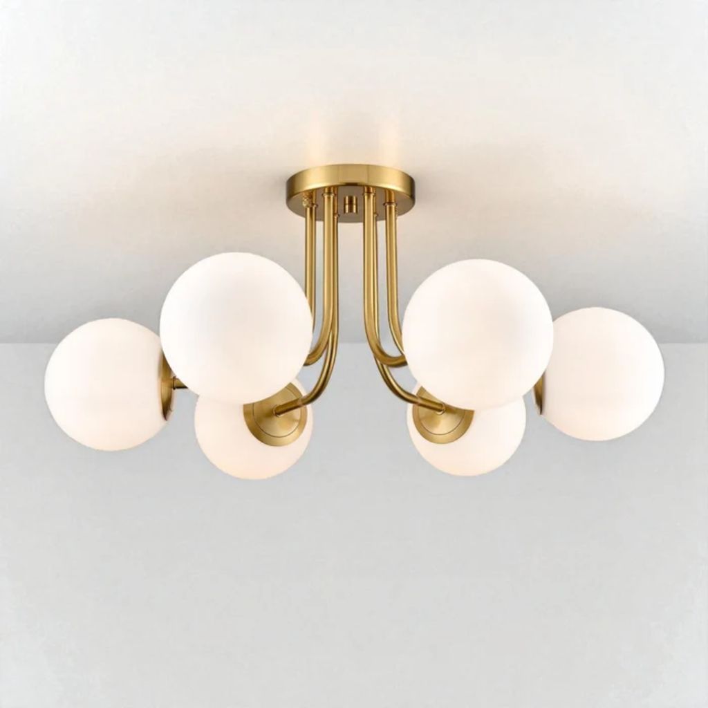 Semi Flush Mount Chandelier with Frosted Glass Globes