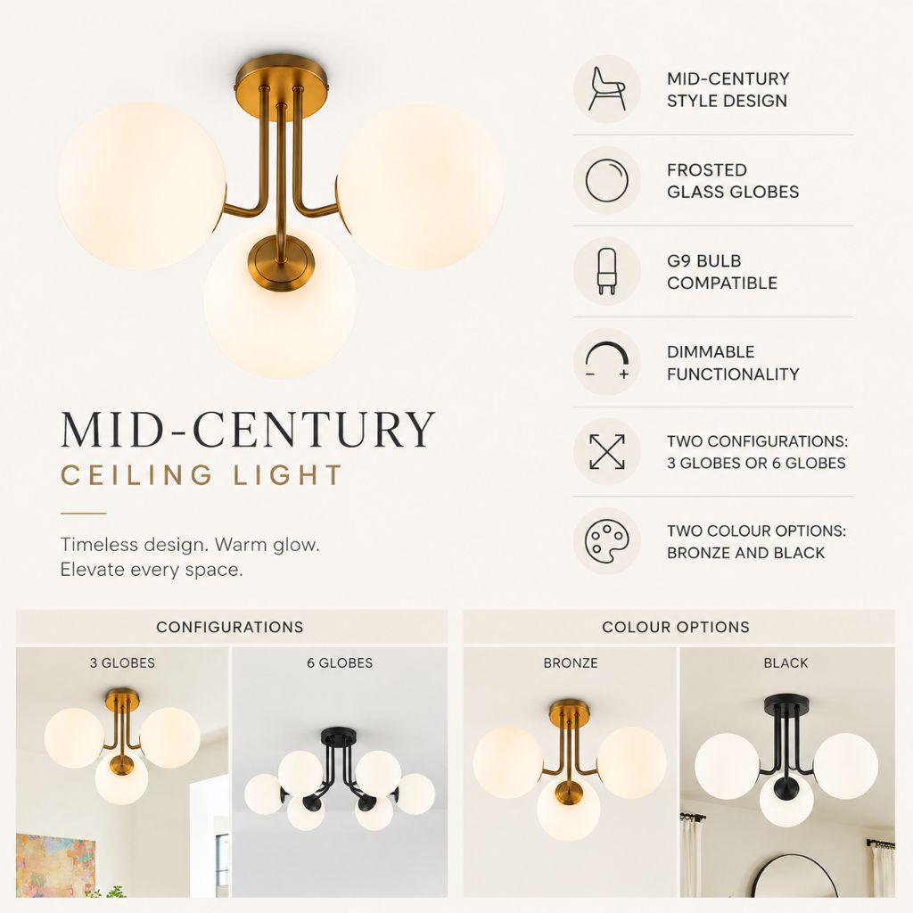 Semi Flush Mount Chandelier with Frosted Glass Globes