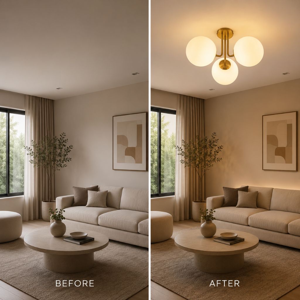 Semi Flush Mount Chandelier with Frosted Glass Globes