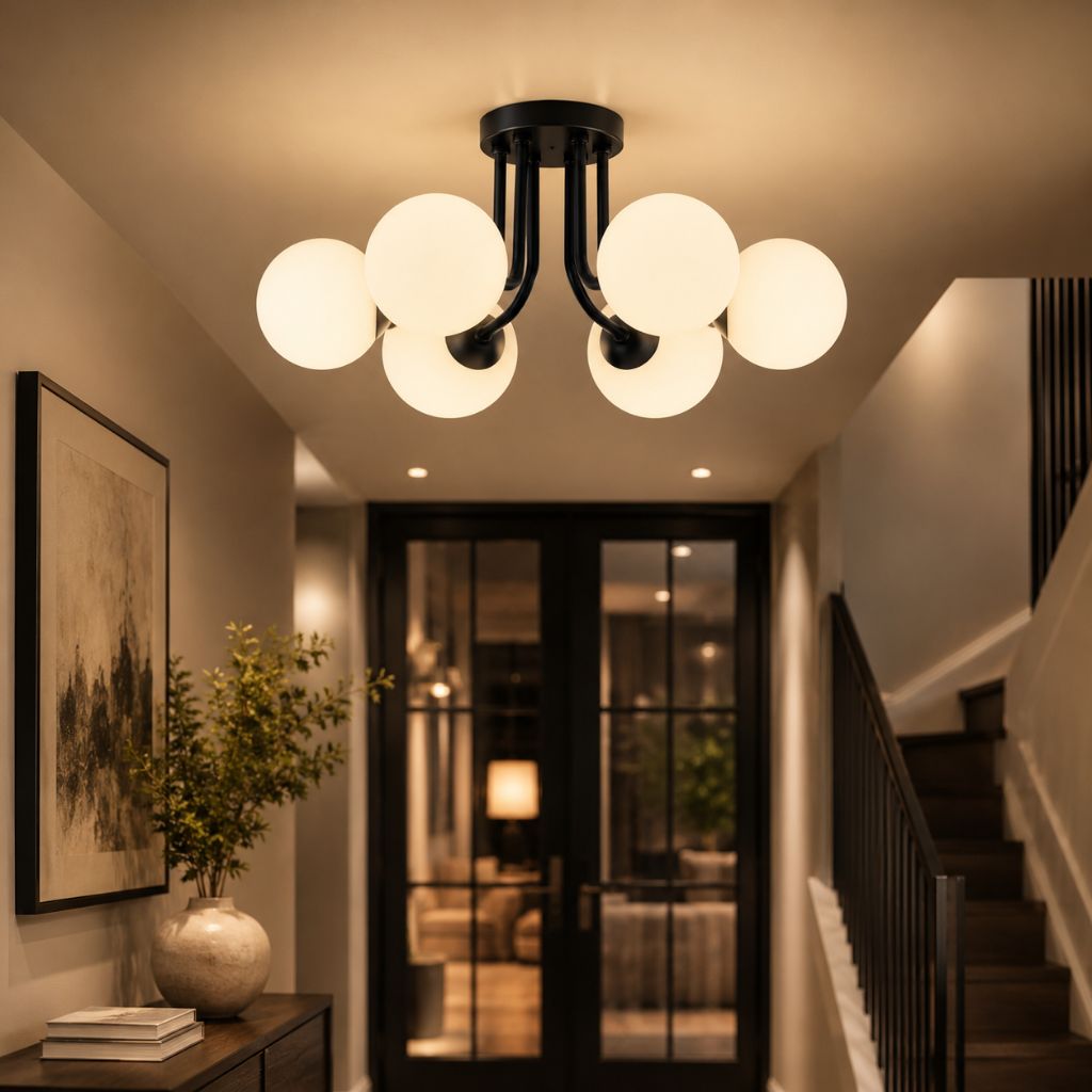 Semi Flush Mount Chandelier with Frosted Glass Globes