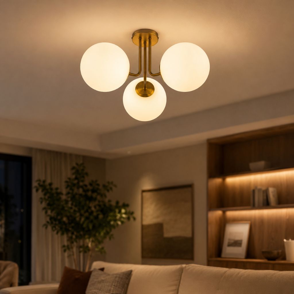 Semi Flush Mount Chandelier with Frosted Glass Globes