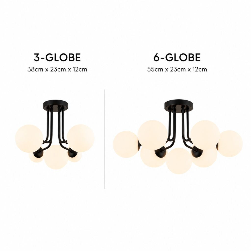 Semi Flush Mount Chandelier with Frosted Glass Globes