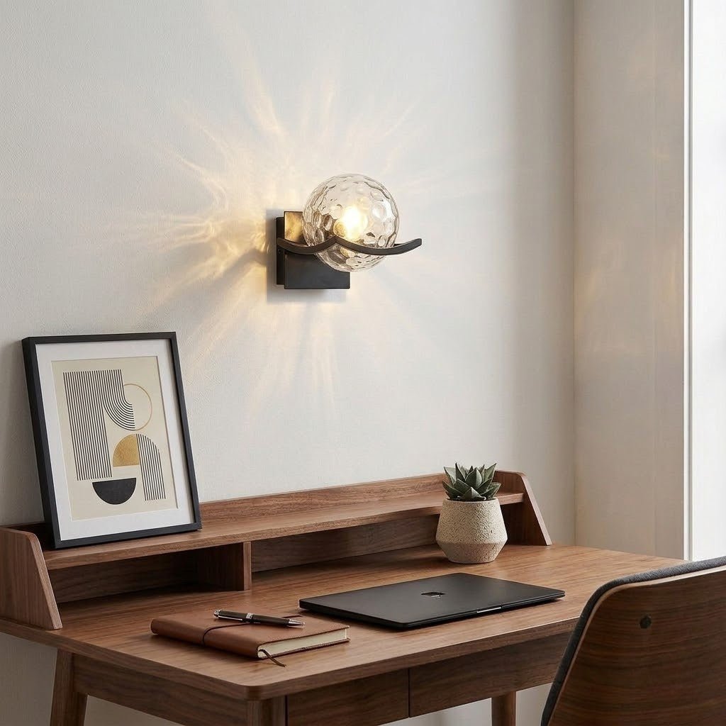 Sirius Glass Globe Wall Sconce with Black Finish