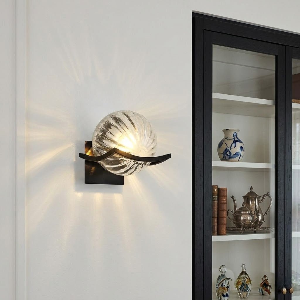 Sirius Glass Globe Wall Sconce with Black Finish