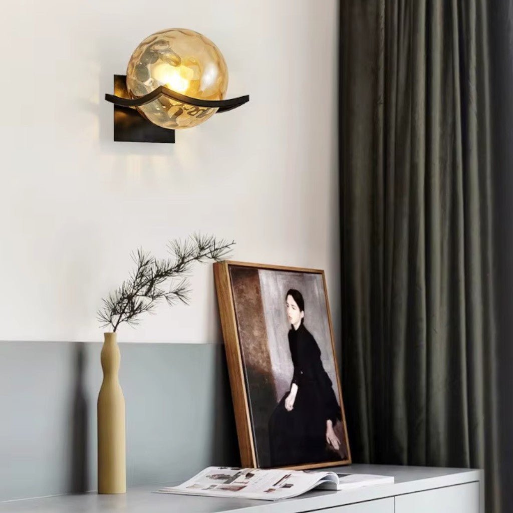 Sirius Glass Globe Wall Sconce with Black Finish