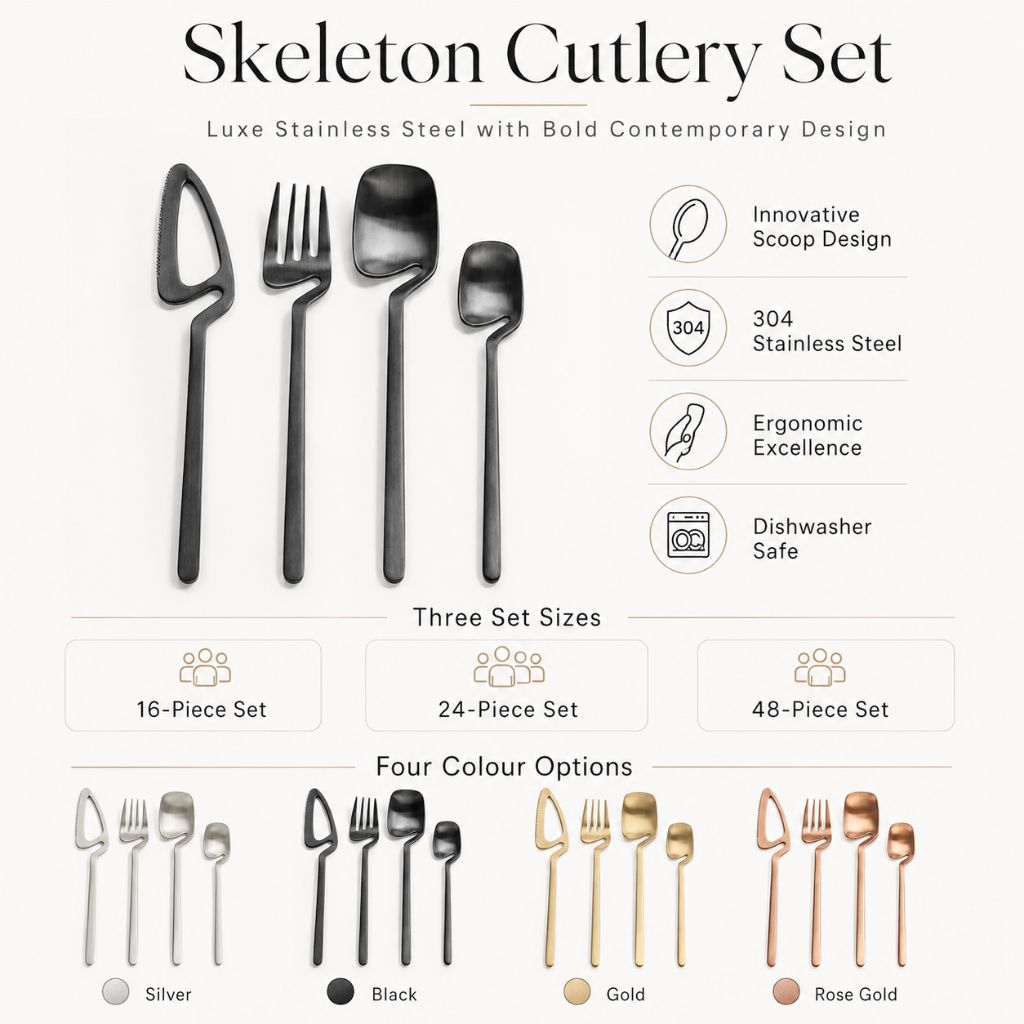 Skeleton Cutlery Set – Luxe Stainless Steel with Bold Contemporary Design