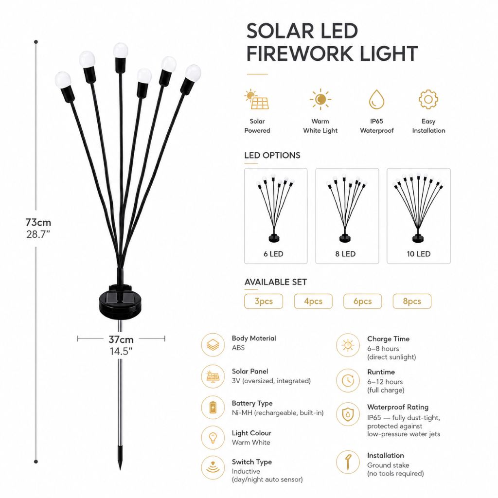 Solar Firefly Garden Light IP65 Waterproof Stake Lamp Outdoor Light