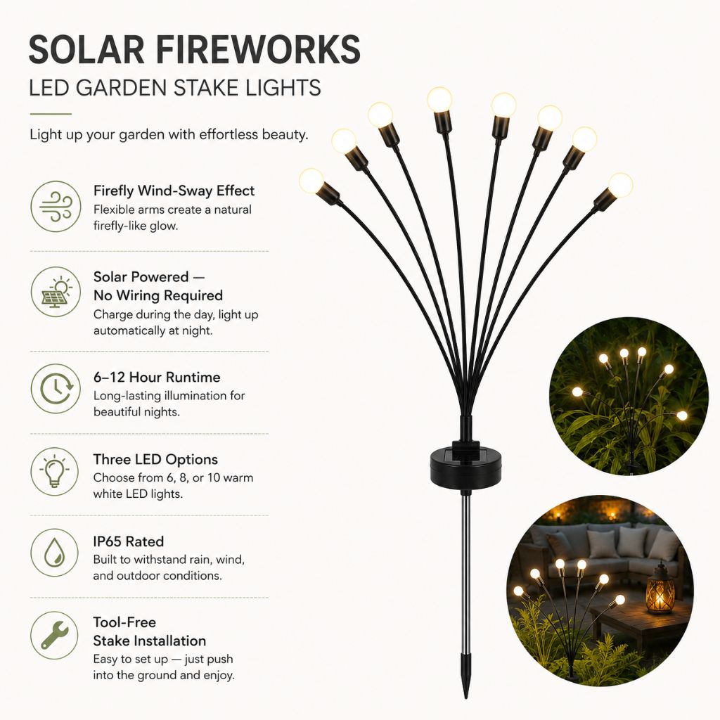 Solar Firefly Garden Light IP65 Waterproof Stake Lamp Outdoor Light