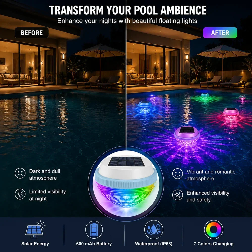 Solar Floating Pool Light RGB IP65 Waterproof Colour Changing Lamp