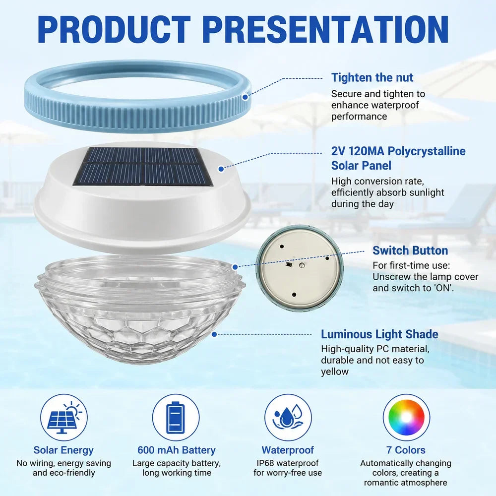 Solar Floating Pool Light RGB IP65 Waterproof Colour Changing Lamp