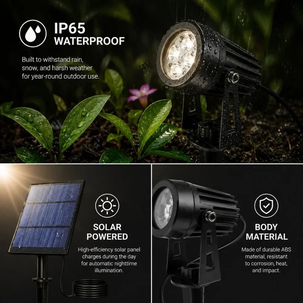 Solar Garden Spotlights - 4-Pack IP65 Waterproof LED Light