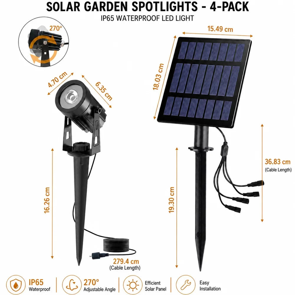 Solar Garden Spotlights - 4-Pack IP65 Waterproof LED Light