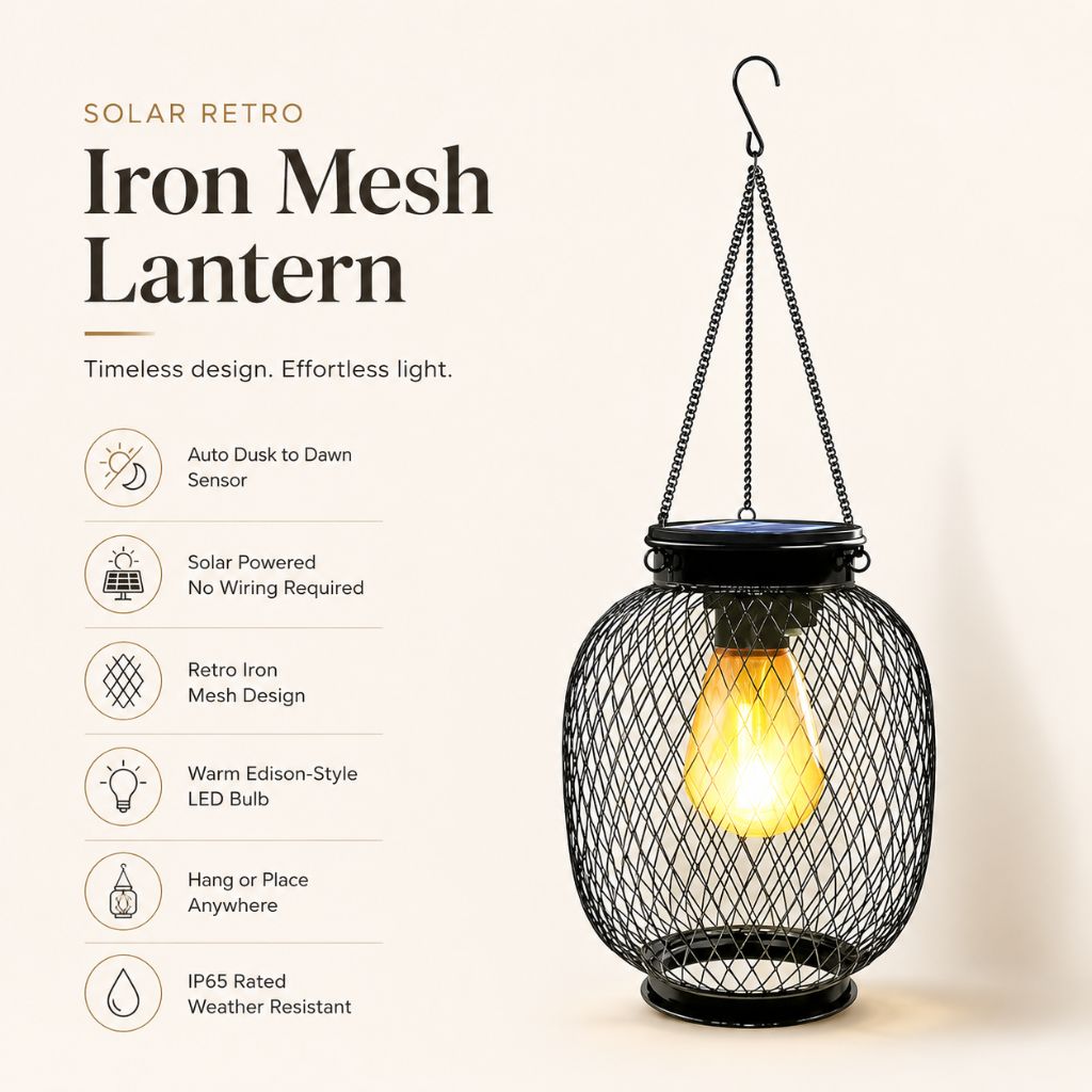 Solar Hanging Lantern Outdoor IP65 Waterproof Auto Sensor