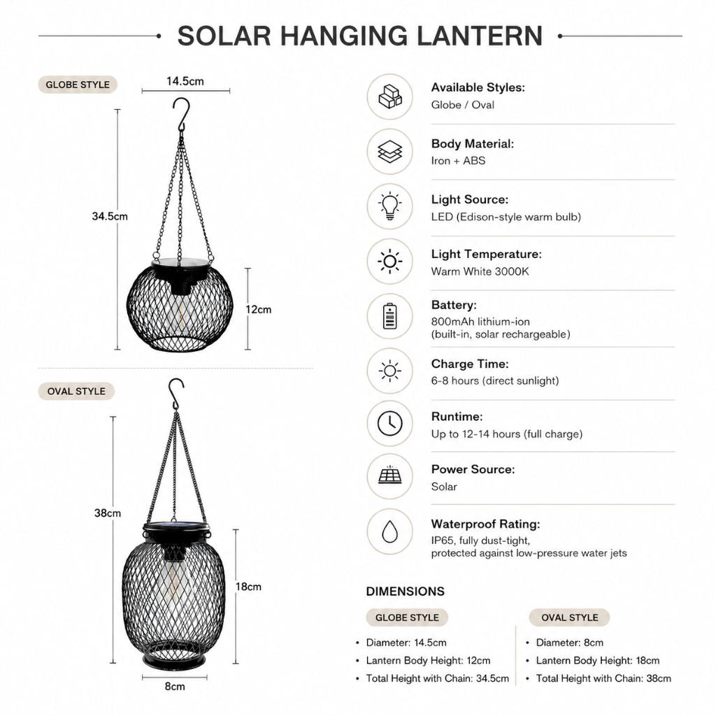 Solar Hanging Lantern Outdoor IP65 Waterproof Auto Sensor
