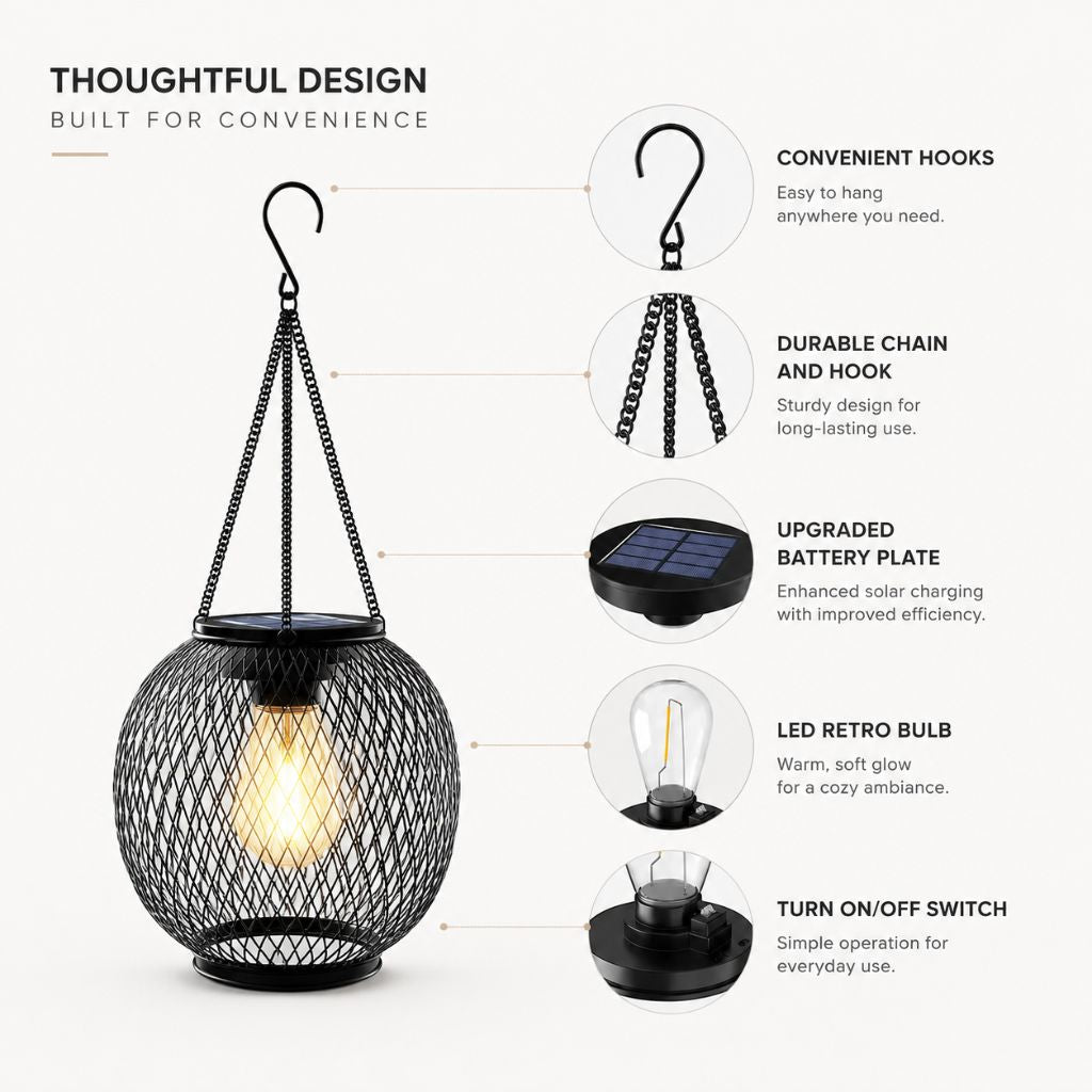 Solar Hanging Lantern Outdoor IP65 Waterproof Auto Sensor