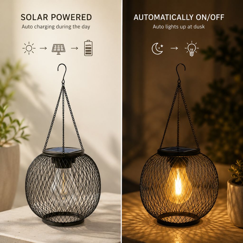 Solar Hanging Lantern Outdoor IP65 Waterproof Auto Sensor