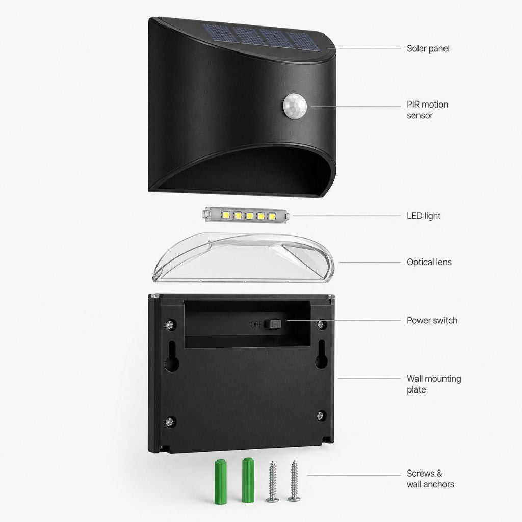 Solar Outdoor Garden Wall Light PIR Motion Sensor IP65 Waterproof Lamp