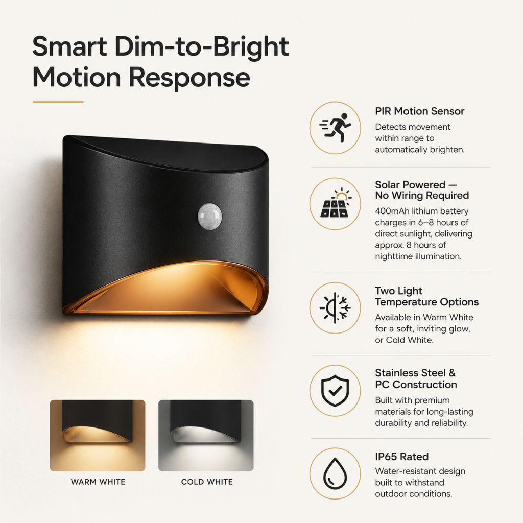 Solar Outdoor Garden Wall Light PIR Motion Sensor IP65 Waterproof Lamp