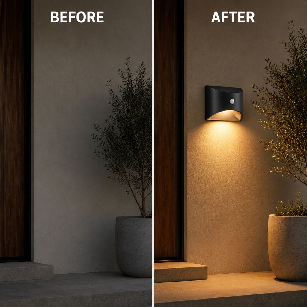 Solar Outdoor Garden Wall Light PIR Motion Sensor IP65 Waterproof Lamp