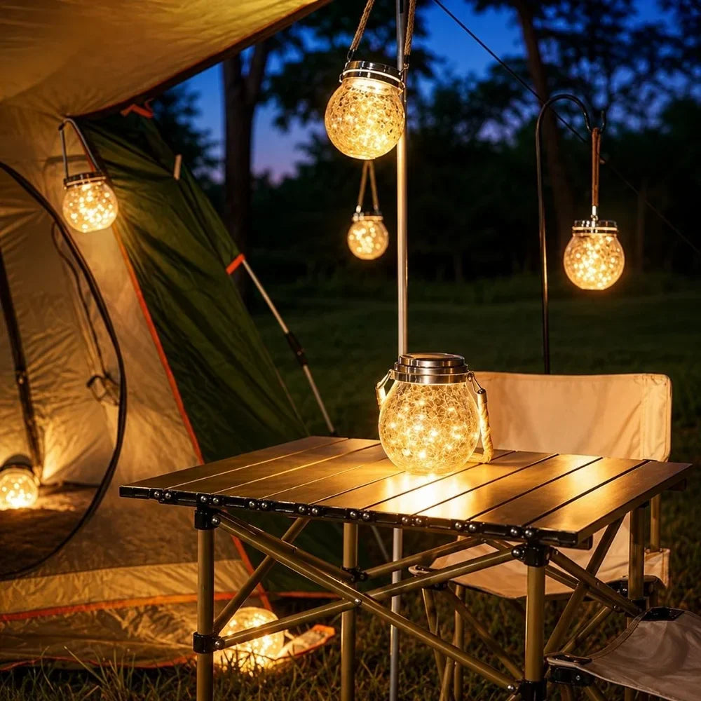 Solar Outdoor Hanging Lamp IP65 Waterproof Cracked Glass Jar