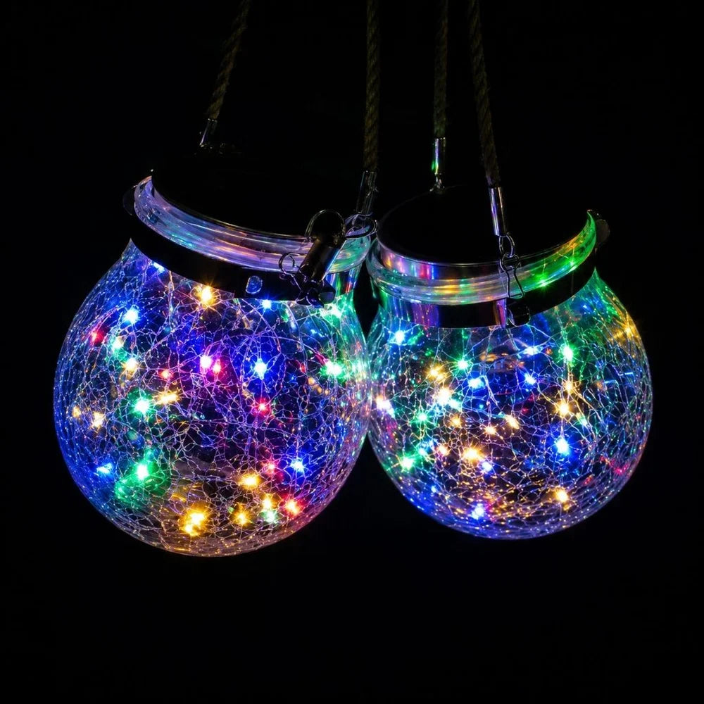 Solar Outdoor Hanging Lamp IP65 Waterproof Cracked Glass Jar