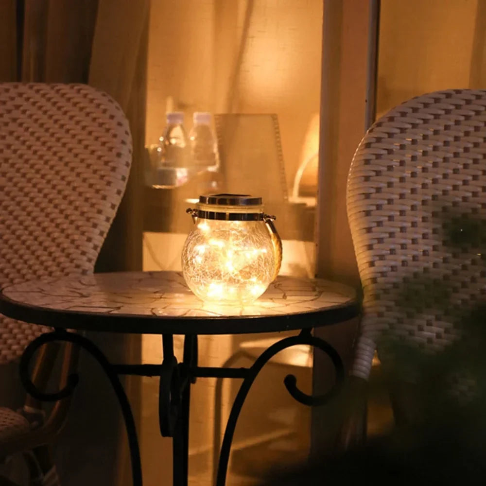 Solar Outdoor Hanging Lamp IP65 Waterproof Cracked Glass Jar