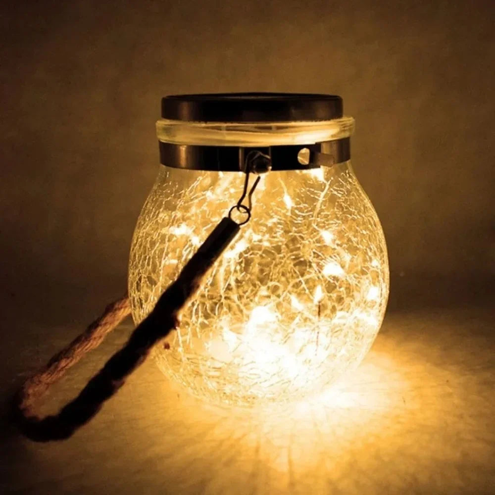 Solar Outdoor Hanging Lamp IP65 Waterproof Cracked Glass Jar