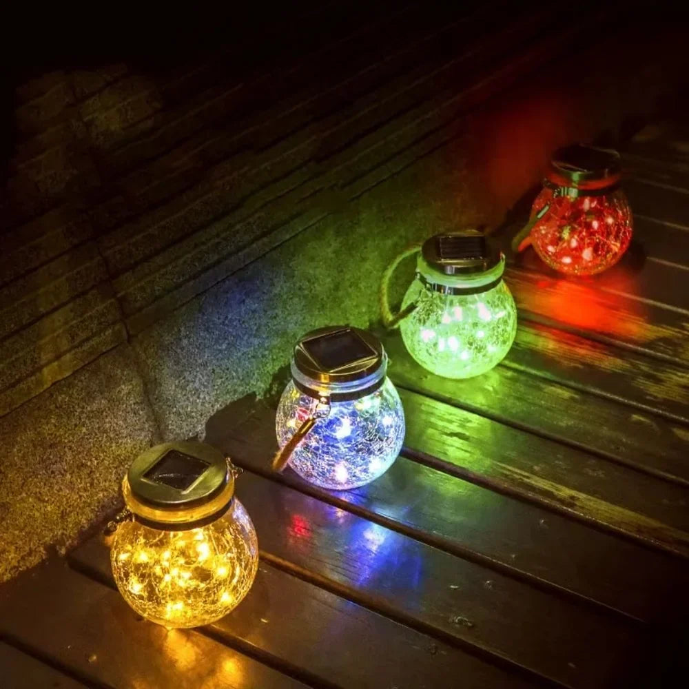 Solar Outdoor Hanging Lamp IP65 Waterproof Cracked Glass Jar