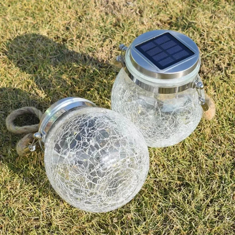 Solar Outdoor Hanging Lamp IP65 Waterproof Cracked Glass Jar
