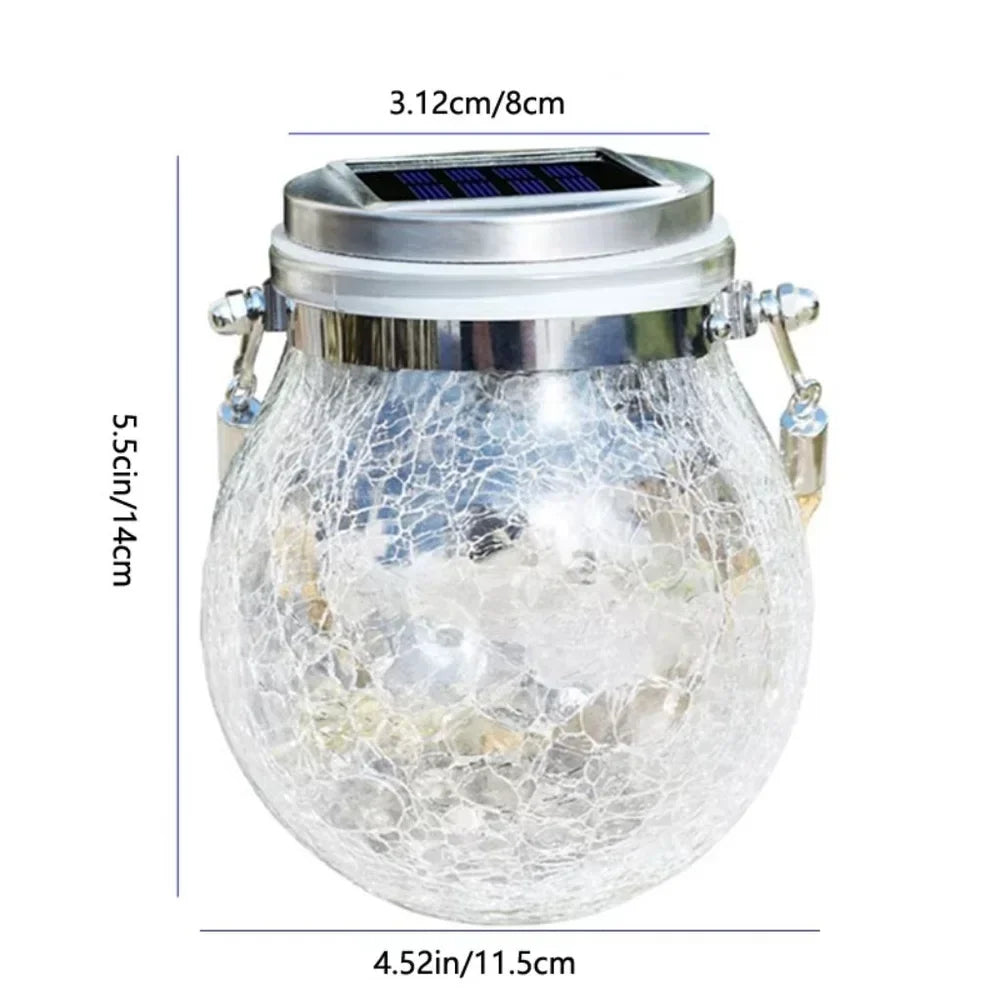 Solar Outdoor Hanging Lamp IP65 Waterproof Cracked Glass Jar