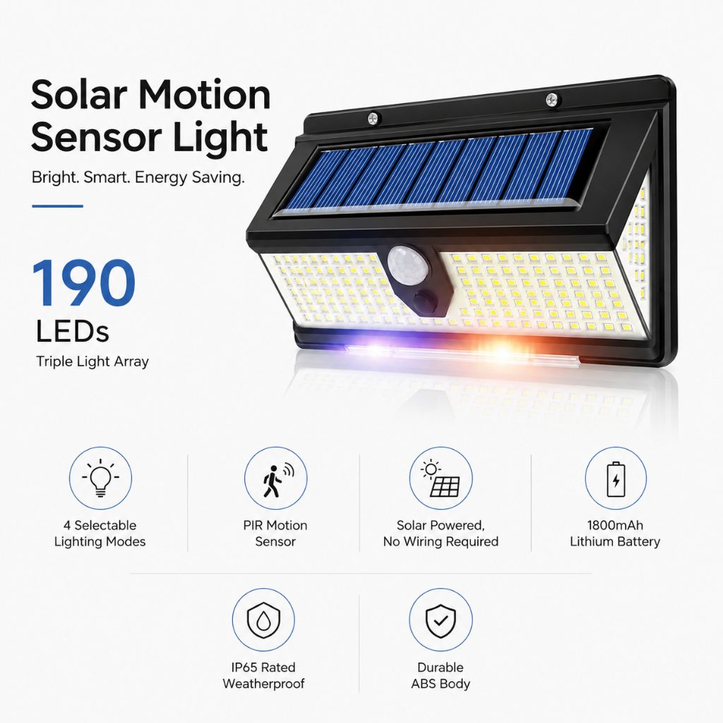 Solar Outdoor Wall Light LED PIR Motion Sensor IP65