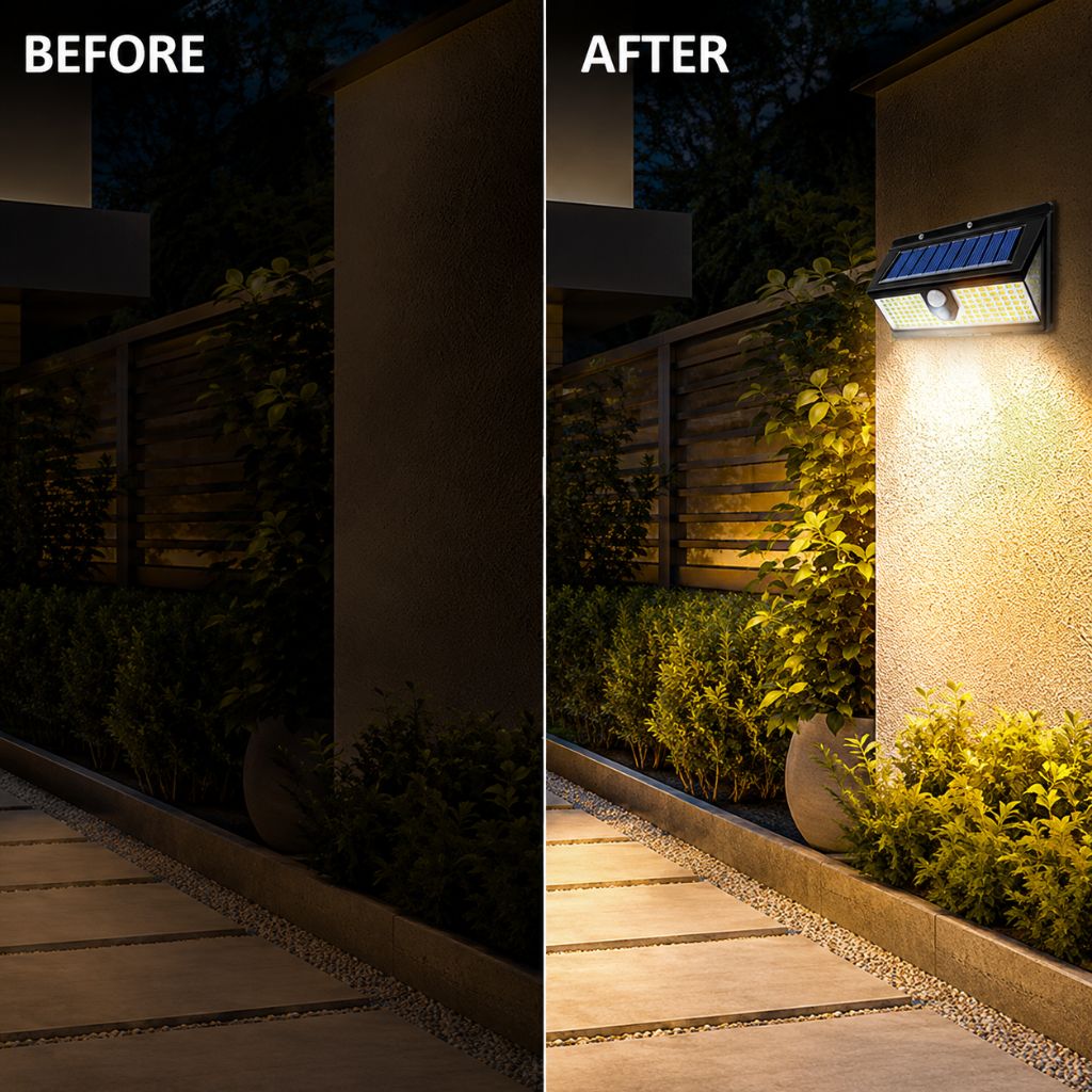 Solar Outdoor Wall Light LED PIR Motion Sensor IP65