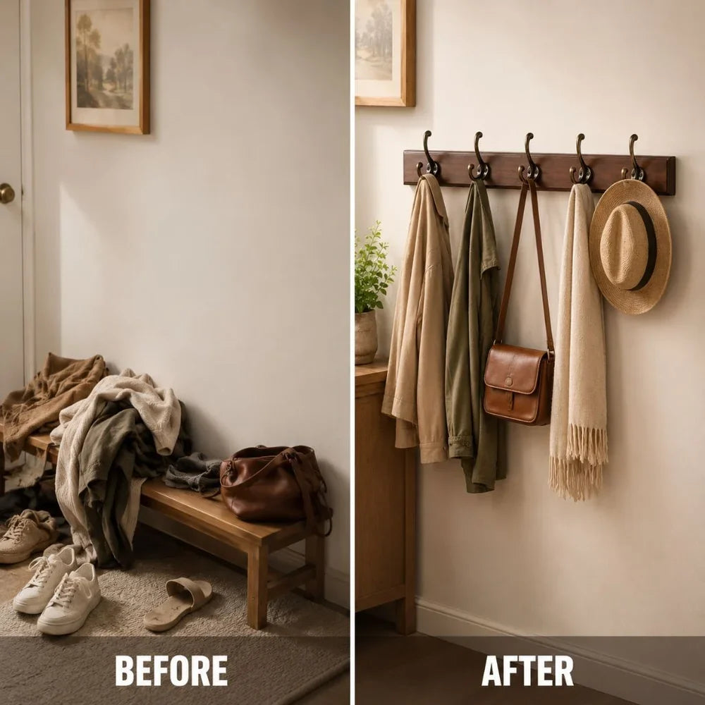 Solid Wood Wall Coats & Hats Rack with Hooks | Hallway Storage