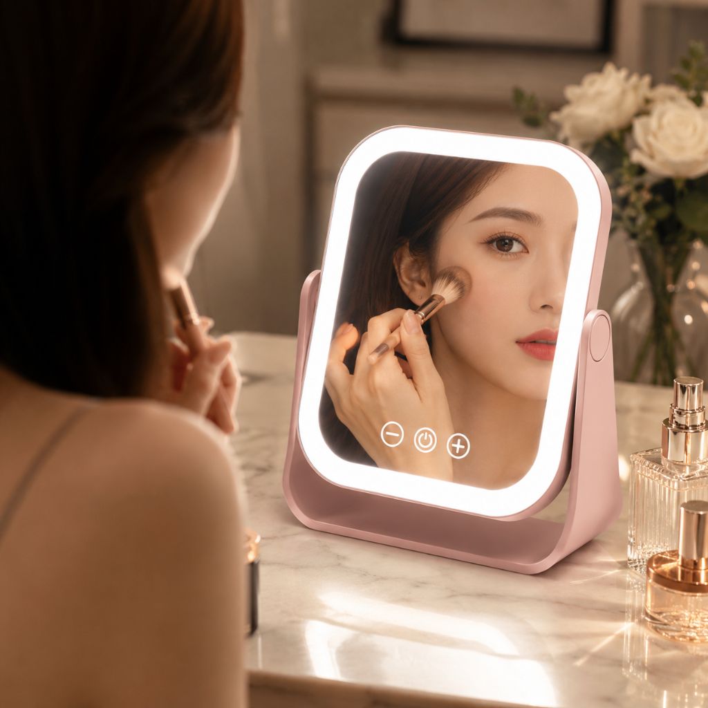 Square LED Makeup Mirror Portable Flip Rechargeable Touch Dimming