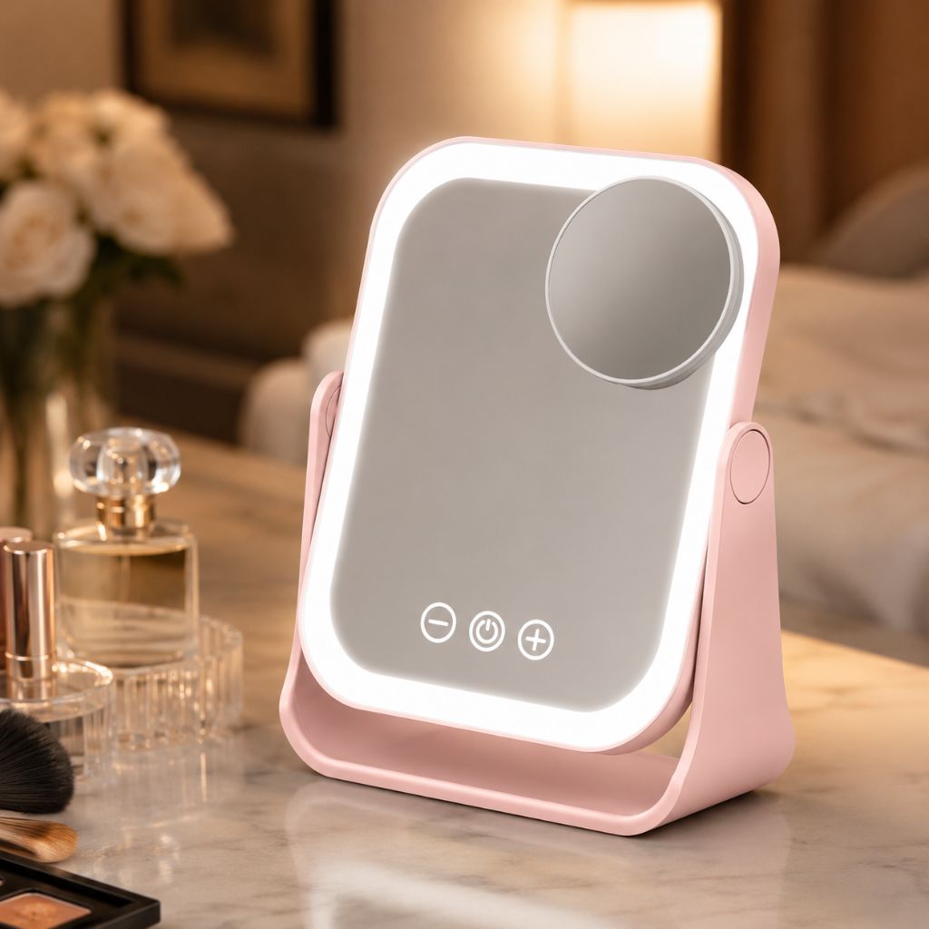 Square LED Makeup Mirror Portable Flip Rechargeable Touch Dimming