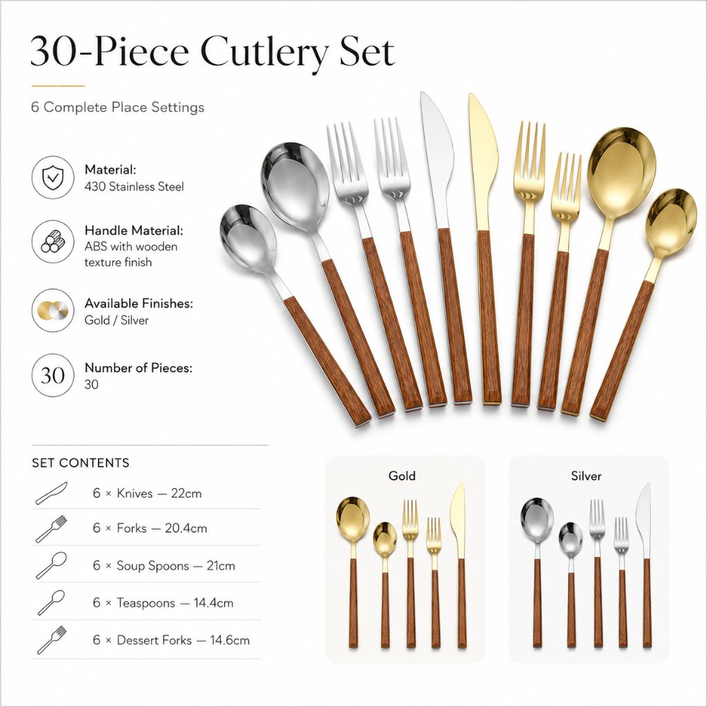 Stainless Steel Cutlery Set with Wood Handle