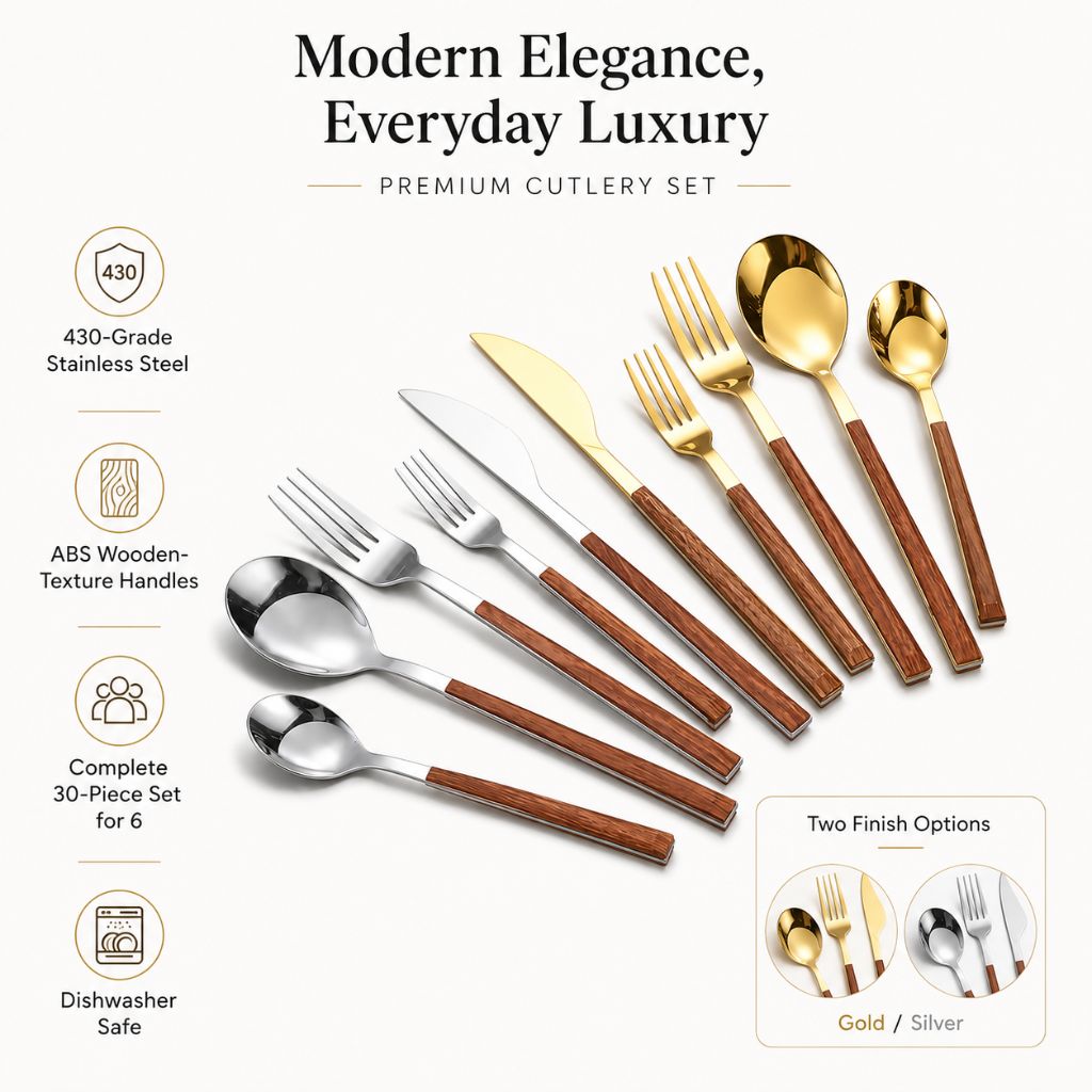 Stainless Steel Cutlery Set with Wood Handle