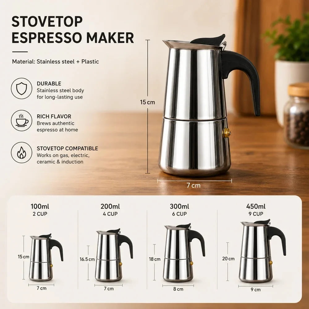 Stainless Steel Stovetop Italian Coffee Moka Pot