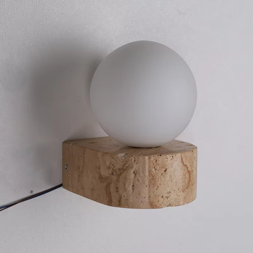 Travertine Stone Bedside Globe Wall Sconce Japanese Wabi Sabi