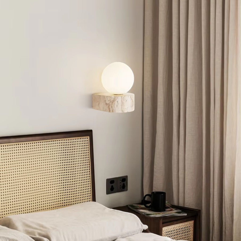 Travertine Stone Bedside Globe Wall Sconce Japanese Wabi Sabi