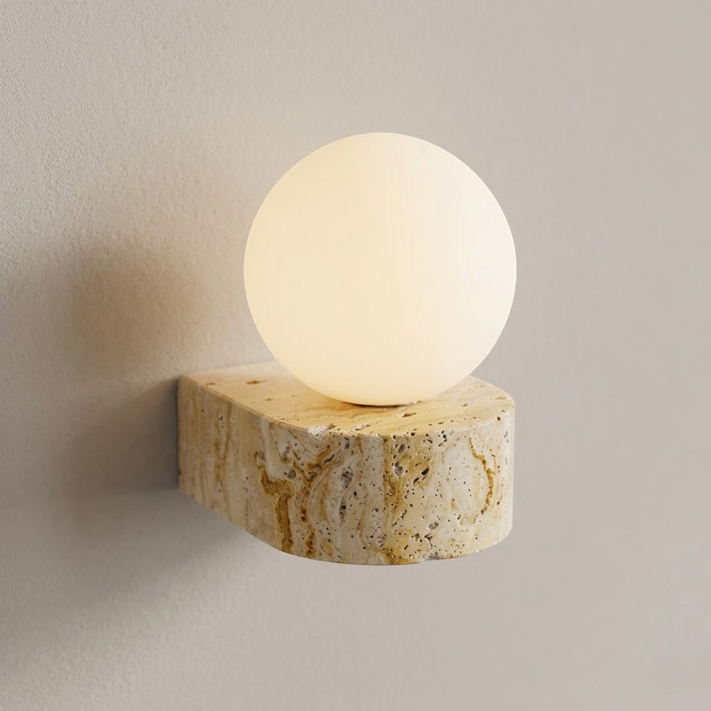 Travertine Stone Bedside Globe Wall Sconce Japanese Wabi Sabi