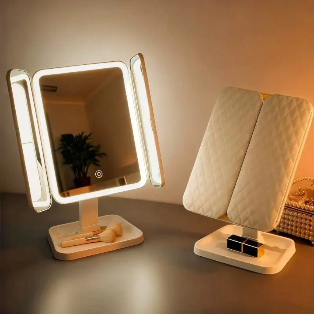 Trifold Lighted Makeup Magnifying Mirror Rechargeable