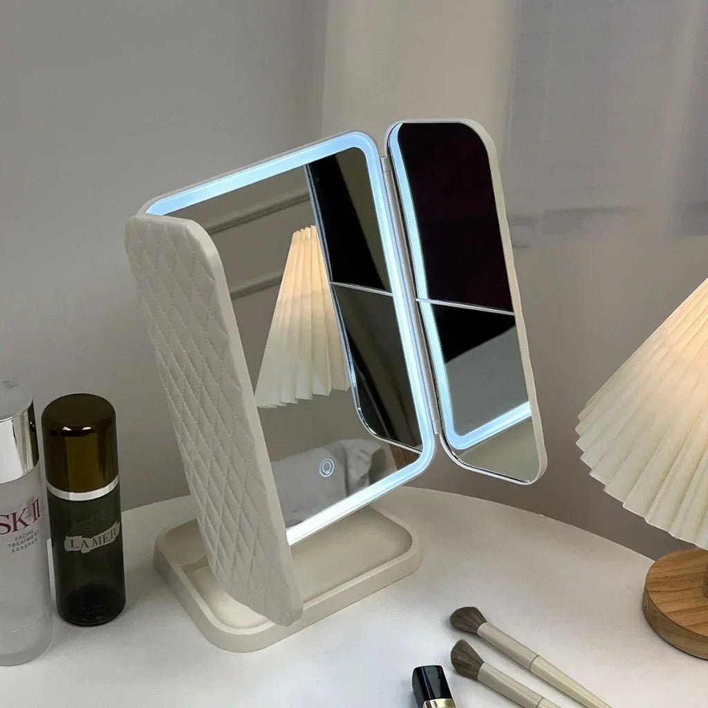Trifold Lighted Makeup Magnifying Mirror Rechargeable