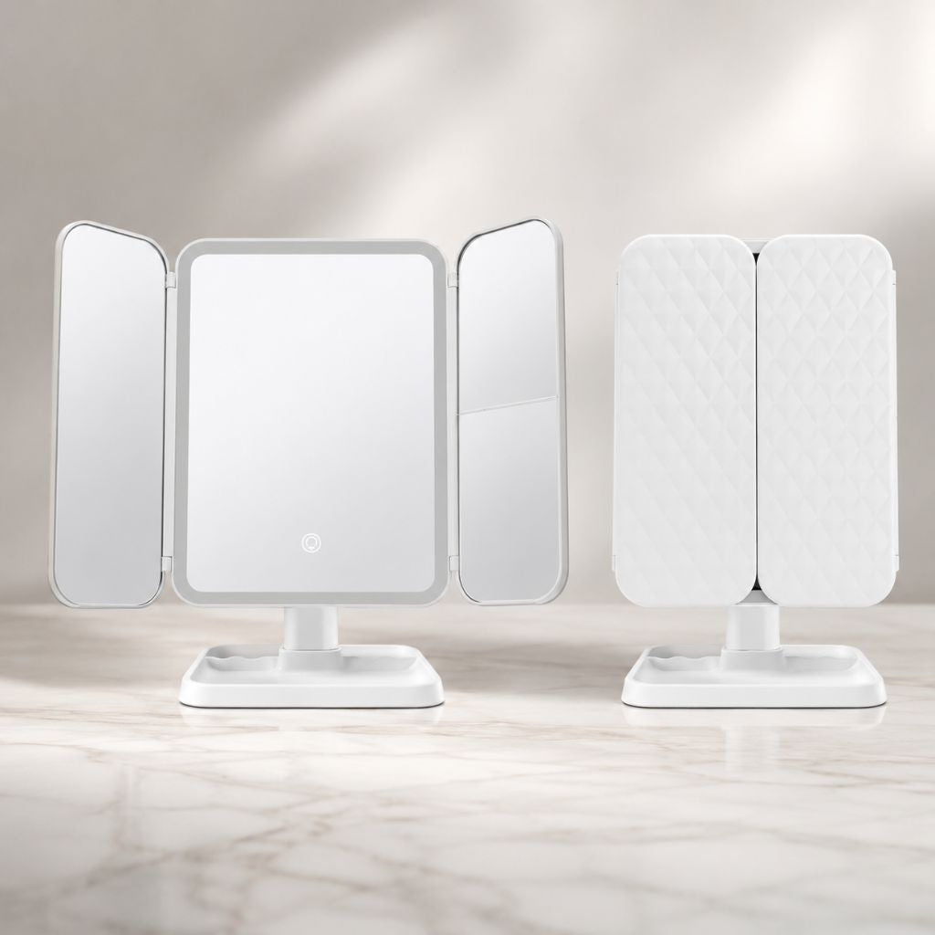 Trifold Lighted Makeup Magnifying Mirror Rechargeable