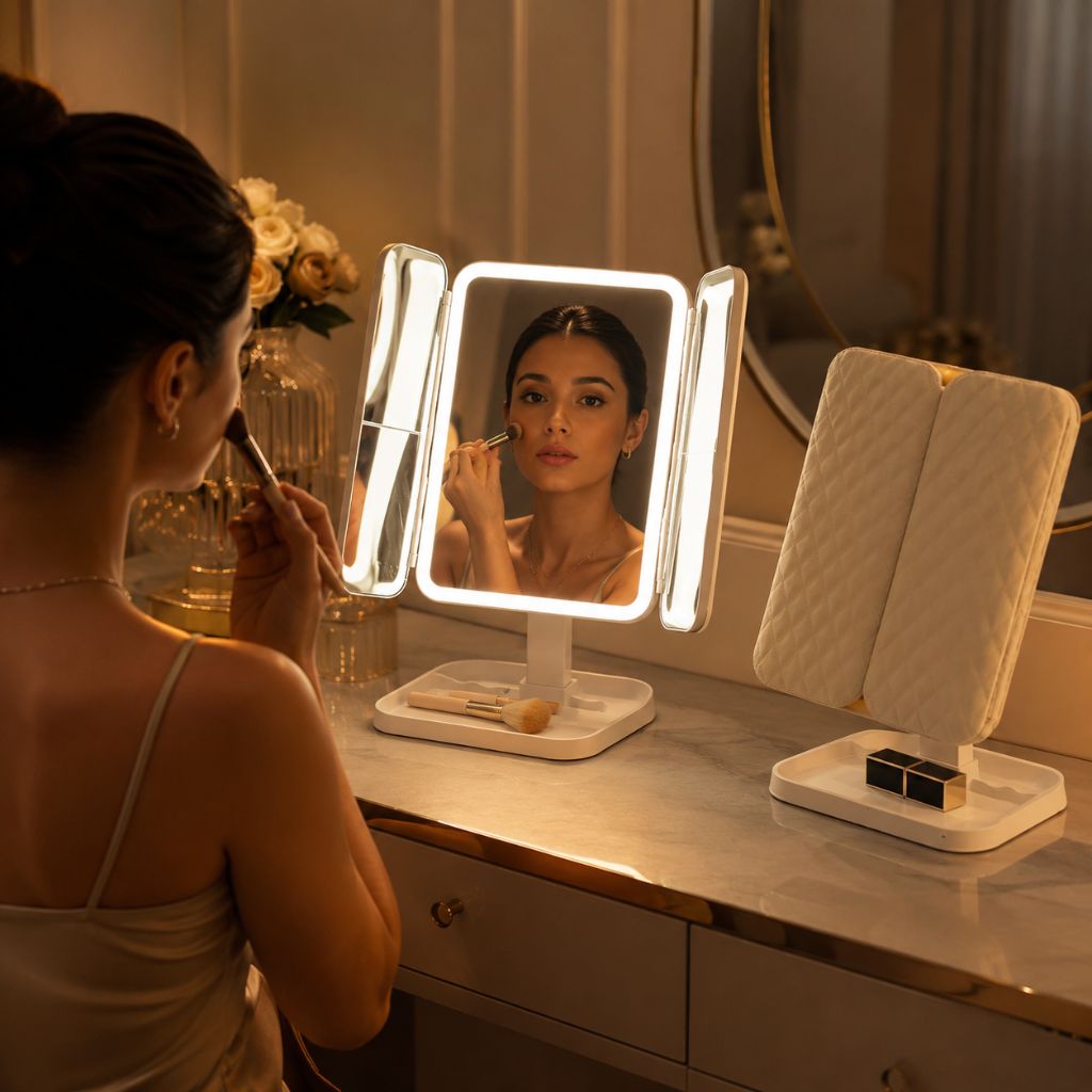 Trifold Lighted Makeup Magnifying Mirror Rechargeable