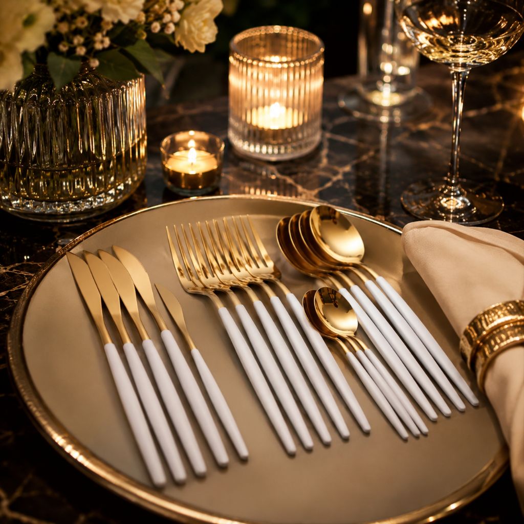 Two-Tone Handle Gold Cutlery Set - 30 Piece Flatware