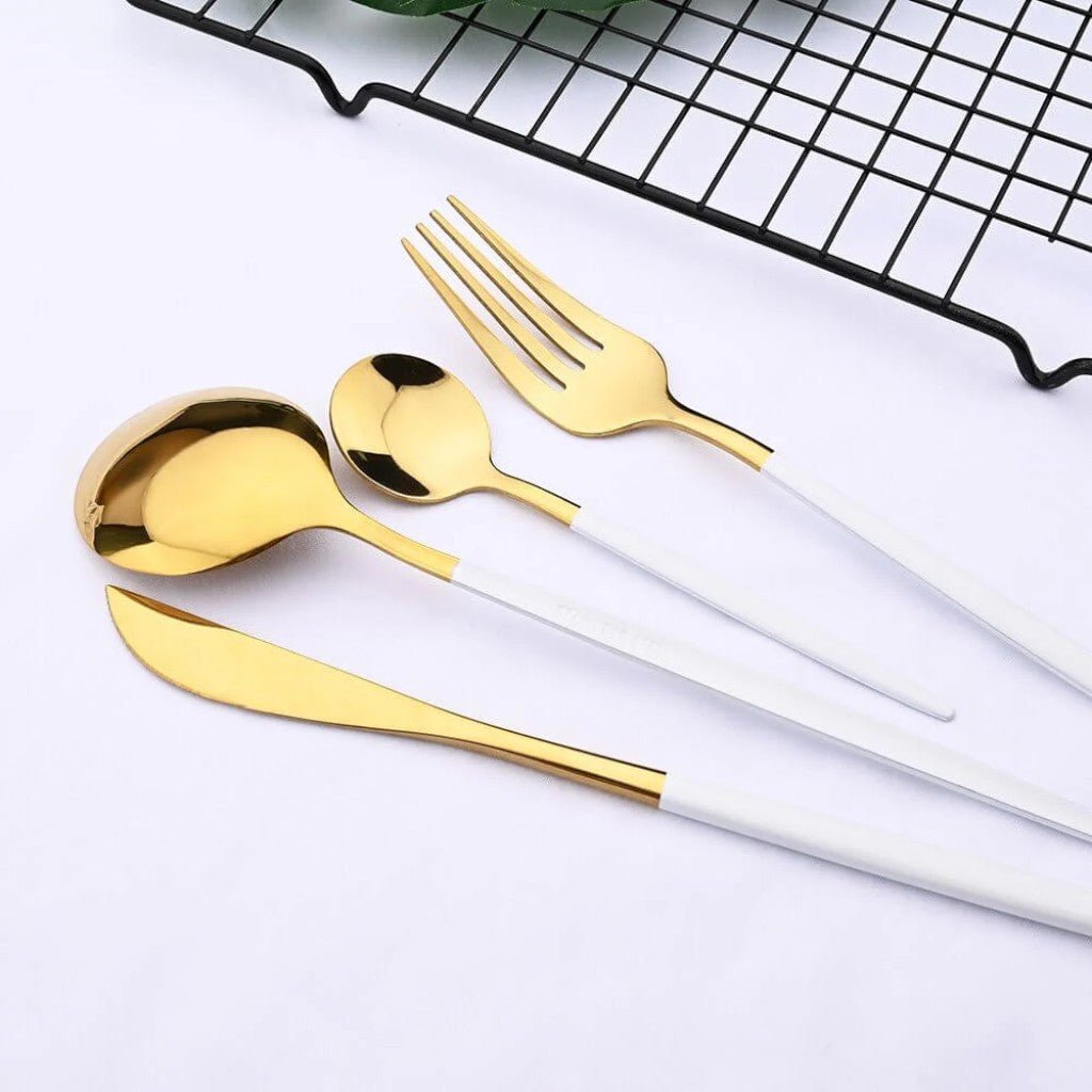 Two-Tone Handle Gold Cutlery Set - 30 Piece Flatware